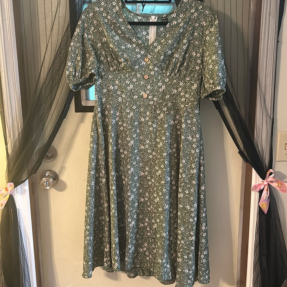 Green Dress with White Flowers